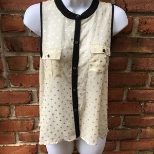 MONTEAU Sheer Tank Top Gold Polka Dot Blouse S